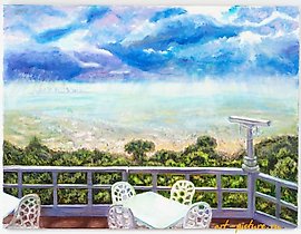 The translation of the text is: "Longing. View of Melbourne oil on canvas."