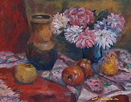 Still life with a bouquet, oil on canvas.