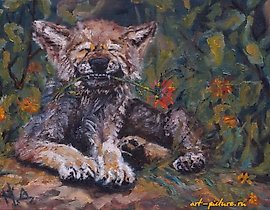 "Wolf cub oil, canvas"