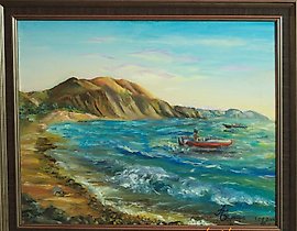 The translation of the text "ХАМЕЛЕОН холст, масло" into English is "CHAMELEON canvas, oil."