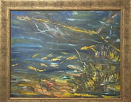 The translation of "ПОГРУЖЕНИЕ масло холст" into English is "IMMERSION oil on canvas."