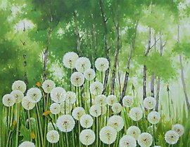 "Dandelions, canvas, oil"