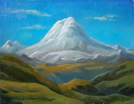 Elbrus oil, primed cardboard