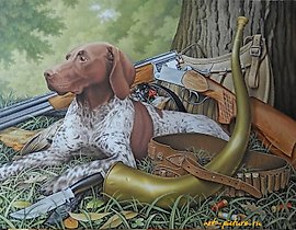 猎犬帆布，油画