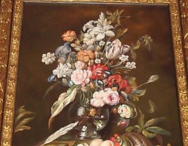 "Flowers, canvas, oil"