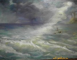 "Sea. Storm oil on hardboard."