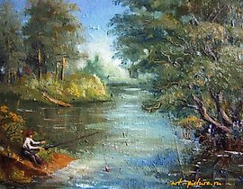 The translation of "Рыбалка холст масло" into English is "Fishing canvas oil."