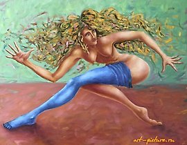 "蓝色长袜"。画布，油画，50x75 厘米，2016年。