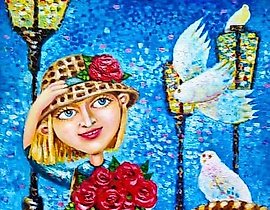 玛莎与鸽子 丙烯