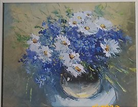 田野花朵 油画，画布