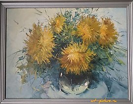 "Chrysanthemums, oil on canvas"