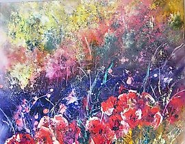 红色花朵 油画 布面