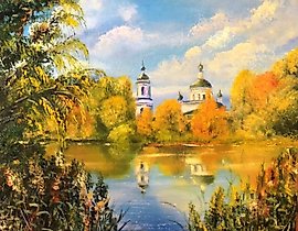 在公园。油画画布