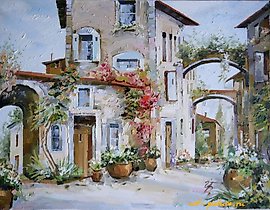 意大利街道 油画，画布