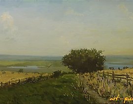 The translation of "Поля Холст/Масло" into English is "Fields Canvas/Oil."