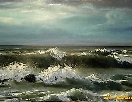 海洋激起了波浪，画布