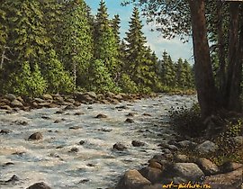 The text translates to "The river Kamenska, hardboard (MDF), oil."