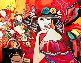 茶会 油画 布面