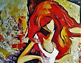 小姐与狗 油画，画布