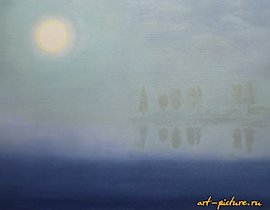 "Foggy morning Oil, canvas."