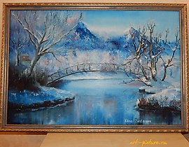 "Winter landscape, canvas on cardboard, oil"