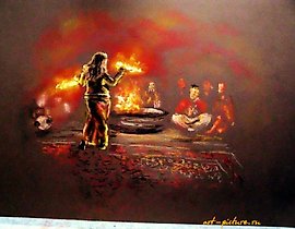 "Dance with lights, dry pastel, colored paper for pastel."