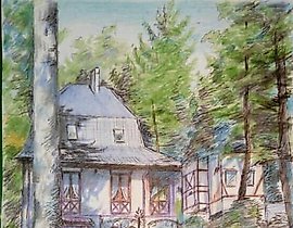 "松林中的房子" 水彩铅笔
