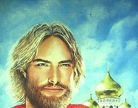 The translation of the text "Князь Владимир Масло, холст" into English is "Prince Vladimir Oil, canvas."