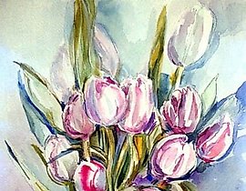 The translation of "Привет весне бумага, акварель" into English is "Hello spring, paper, watercolor."