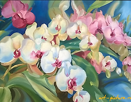 兰花油画，画布