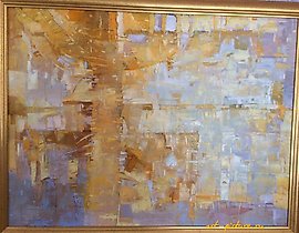 The phrase "Под небом голубым" translates to "Under the Blue Sky" in English. If "Масло" refers to a type of painting, it means "Oil" (as in oil painting). So the full translation could be "Under the Blue Sky - Oil."