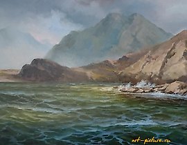 The translation of the text "Волнение масло, холст, лак" into English is "Excitement oil, canvas, varnish."