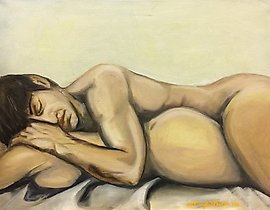 The translation of the text is: "Man and Woman Oil on canvas."