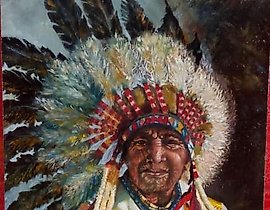 "Native American of North America. Canvas on stretcher, oil."