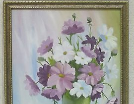 The translation of "Букет холст, масло" into English is "Bouquet, canvas, oil."