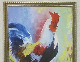 公鸡 油画 布面油画刀
