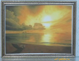 海上日落气幻画，纸张