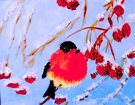 雪雀 油画 布面纺织板