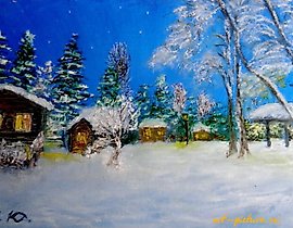 The translation of the text "Зима масло холст ДВП" into English is "Winter oil canvas fiberboard."