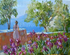 The girl by the waterfront, canvas, oil.