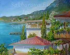 The translation of "Город у моря холст, масло" into English is "City by the sea, canvas, oil."