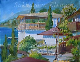 "Garzouf Cottages, canvas, oil"