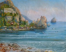 The translated text is: "Gurzuf shore, canvas, oil."