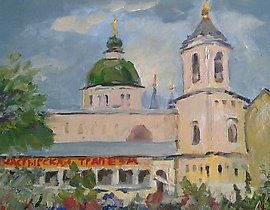 "Dining Room, canvas on cardboard, oil"