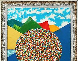 Landscape with a tree, acrylic, canvas on cardboard