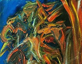 The translation of "Осень холст, темпера" into English is "Autumn canvas, tempera."