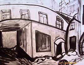 The translation of the text is: "Thoughts about Dostoevsky, paper, ink."