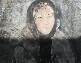 头巾女孩。纸本，水彩。52 x 60 厘米。