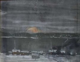 夜晚的灯光。水彩。80 x 60 厘米