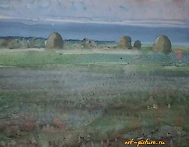 "Mowing hay. Watercolor. 60 x 80 cm"